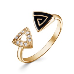Позолоченное кольцо "Треугольники" с бесцветными фианитами и эмалью - 1278 - п